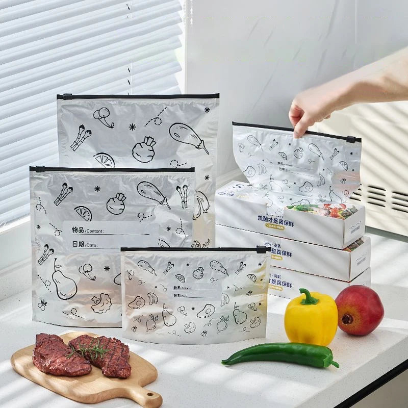 10/30Pcs Large Capacity Aluminum Foil Food Storage Bags Leakproof Zip Lock Fresh-Keeping Reusable Kitchen Freezer Bags