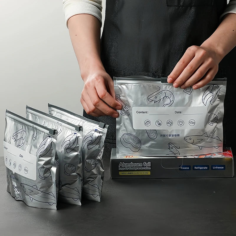 10/30Pcs Large Capacity Aluminum Foil Food Storage Bags Leakproof Zip Lock Fresh-Keeping Reusable Kitchen Freezer Bags